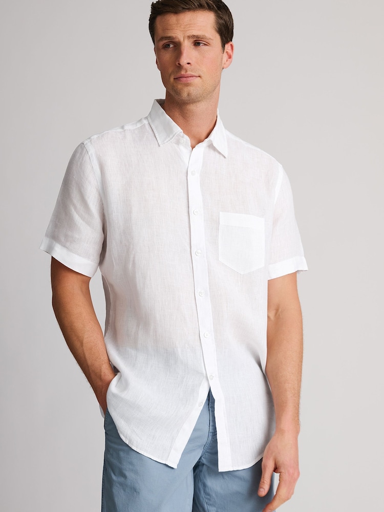 أبيض - Brook Taverner Pure Linen Short Sleeve Shirt - Image 1 of 6