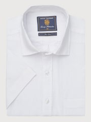 أبيض - Brook Taverner Pure Linen Short Sleeve Shirt - Image 4 of 6