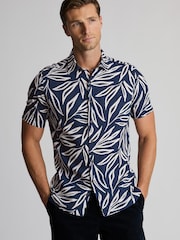 블루 - Brook Taverner Print Cotton Short Sleeve Shirt - 5의 이미지 1