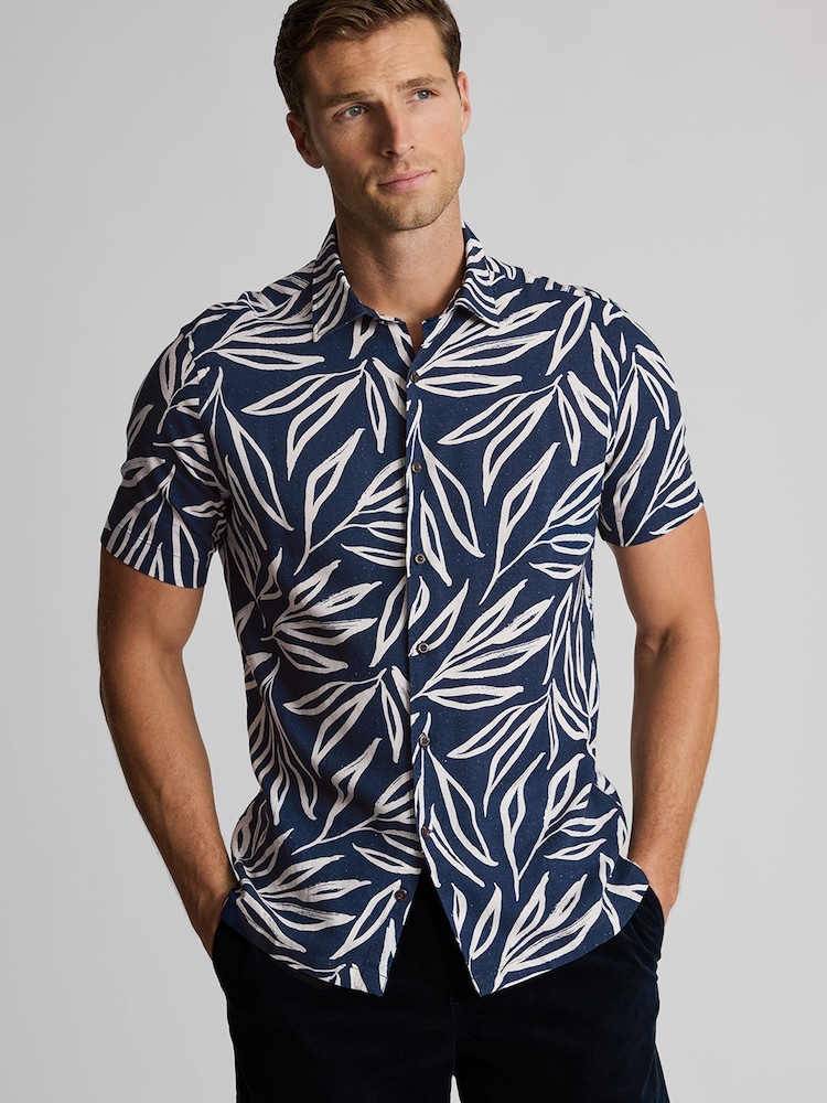 블루 - Brook Taverner Print Cotton Short Sleeve Shirt - 5의 이미지 1