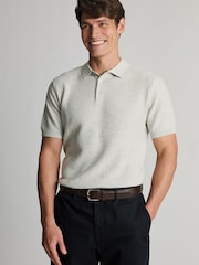 Brook Taverner Grey Textured Cotton Knitted Polo Shirt - Image 2 of 4