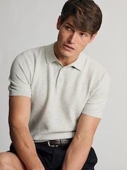 Brook Taverner Grey Textured Cotton Knitted Polo Shirt - Image 3 of 4