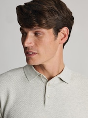 Brook Taverner Grey Textured Cotton Knitted Polo Shirt - Image 4 of 4