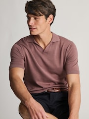 Brook Taverner Purple Notch Neck Cotton Lyocell Knitted Polo Shirt - Image 4 of 6