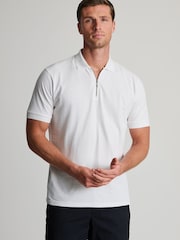Brook Taverner White Textured Zip Neck Cotton Polo Shirt - Image 5 of 6