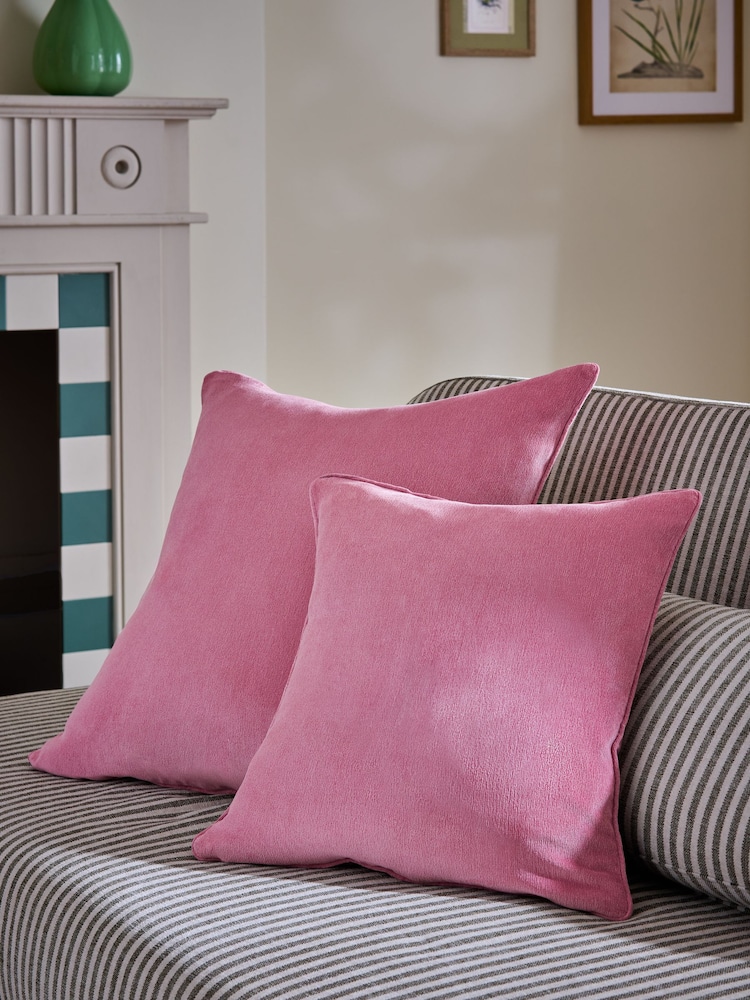Mid Pink 45 x 45cm Soft Velour Cushion - Image 2 of 5 Mid Pink 45 x 45cm Soft Velour Cushion - Image 2 of 5