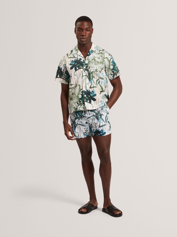 Ted Baker Pink Short Sleeve Placement Floral Stripe Shirt - Image 1 of 6