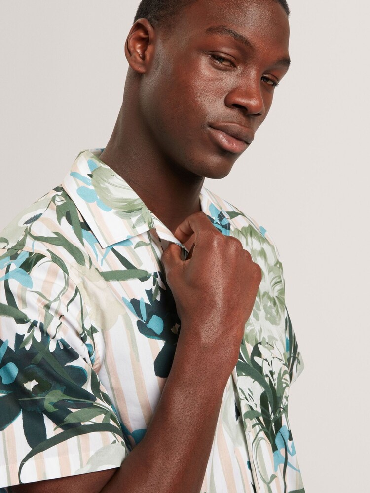 Ted Baker Pink Short Sleeve Placement Floral Stripe Shirt - Image 2 of 6