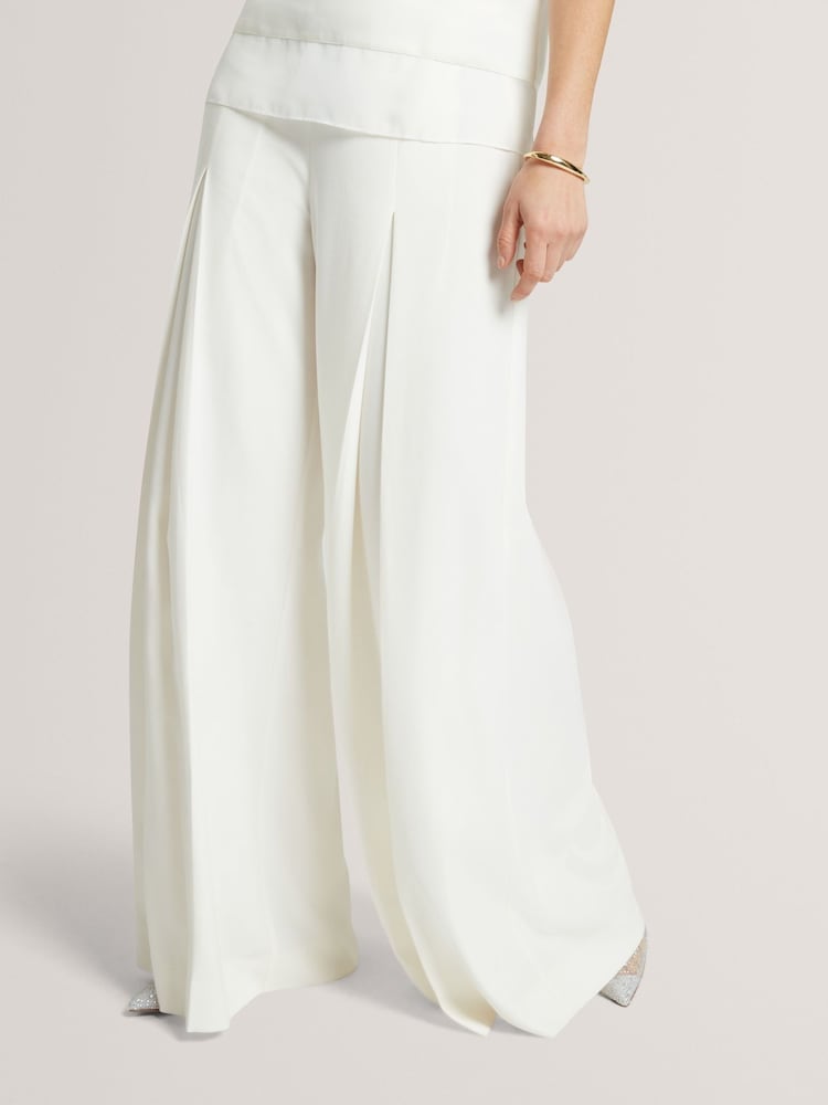 Ted Baker Cream Front Pleat Wide Leg Trousers - Image 1 of 7