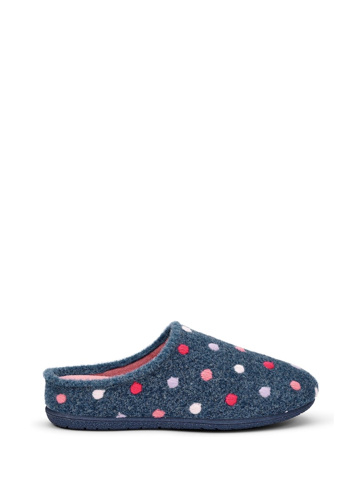Hotter Blue Regular Fit Dotty Slip On Slippers - Image 1 of 5