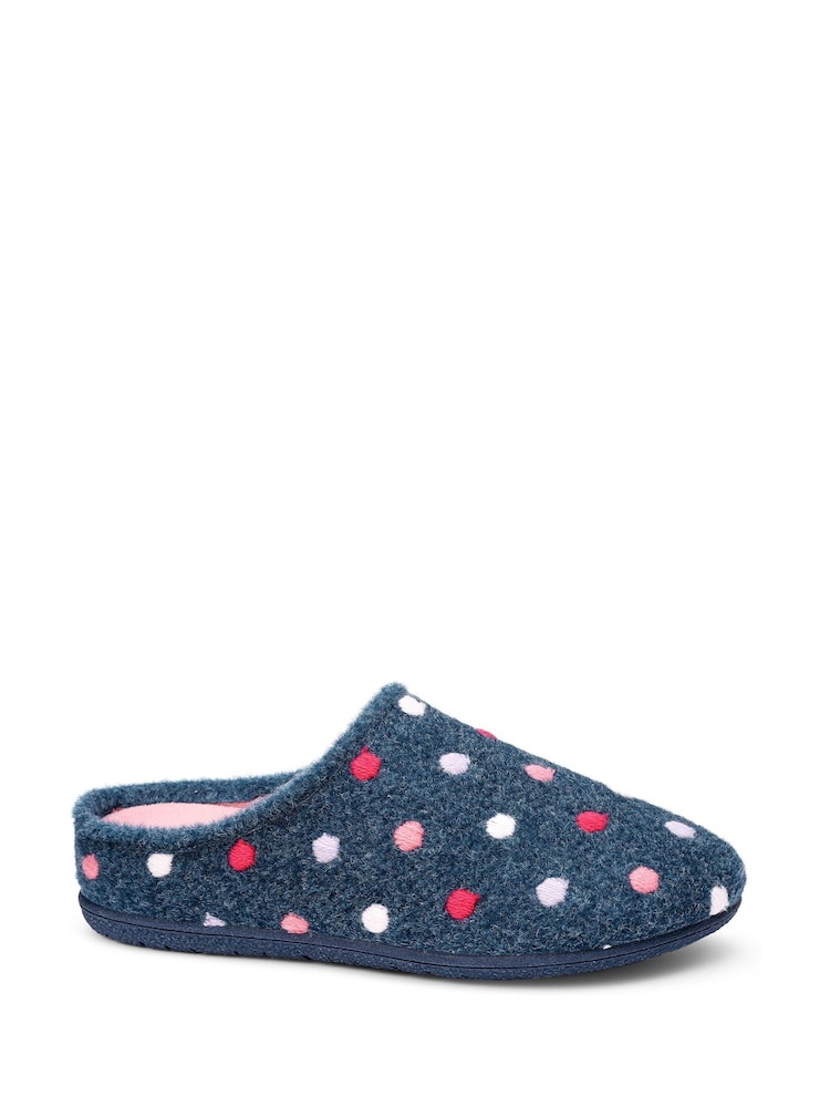 Hotter Blue Regular Fit Dotty Slip On Slippers - Image 2 of 5