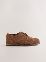 Tan Brown Suede - Leather Laceup Brogue Shoes - Larawan 2 ng 5