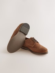 Tan Brown Suede - Leather Laceup Brogue Shoes - Larawan 3 ng 5