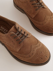 Tan Brown Suede - Leather Laceup Brogue Shoes - Larawan 4 ng 5