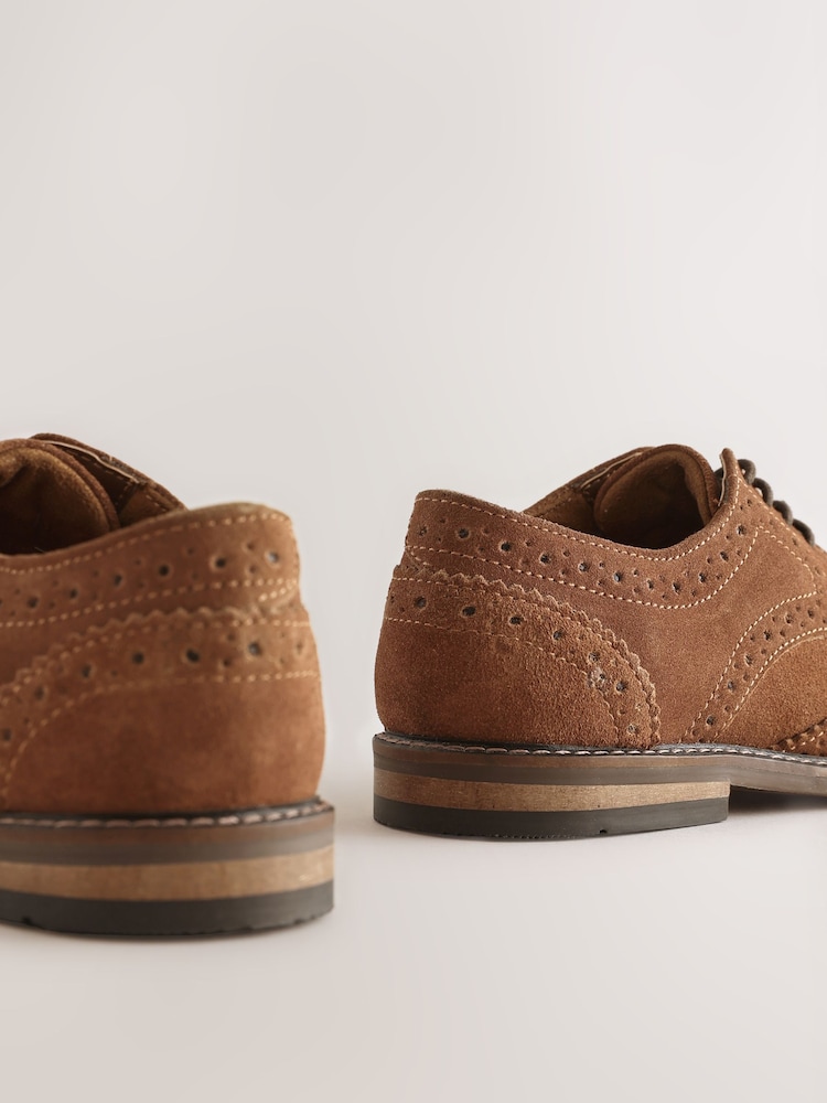 Tan Brown Suede - Leather Laceup Brogue Shoes - Larawan 5 ng 5