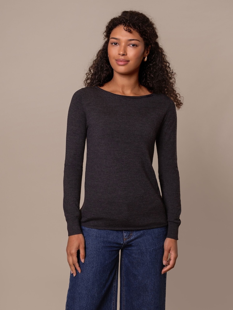 Celtic & Co. Grey Merino Fine Knit Boat Neck Top - Image 1 of 3
