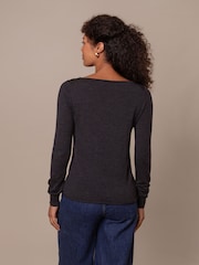 Celtic & Co. Grey Merino Fine Knit Boat Neck Top - Image 3 of 3