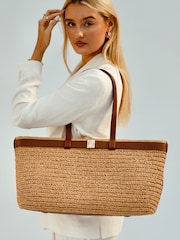 Apatchy Brown The Esme Raffia Tote Bag with Leather Trim - Image 1 of 5