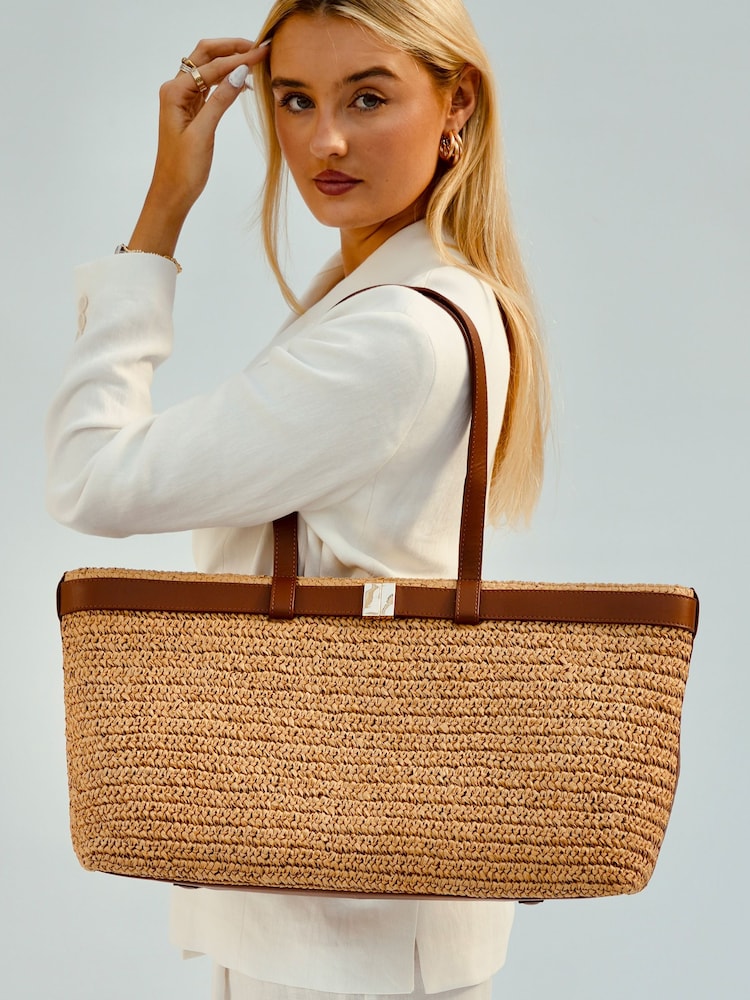 Apatchy Brown The Esme Raffia Tote Bag with Leather Trim - Image 1 of 5