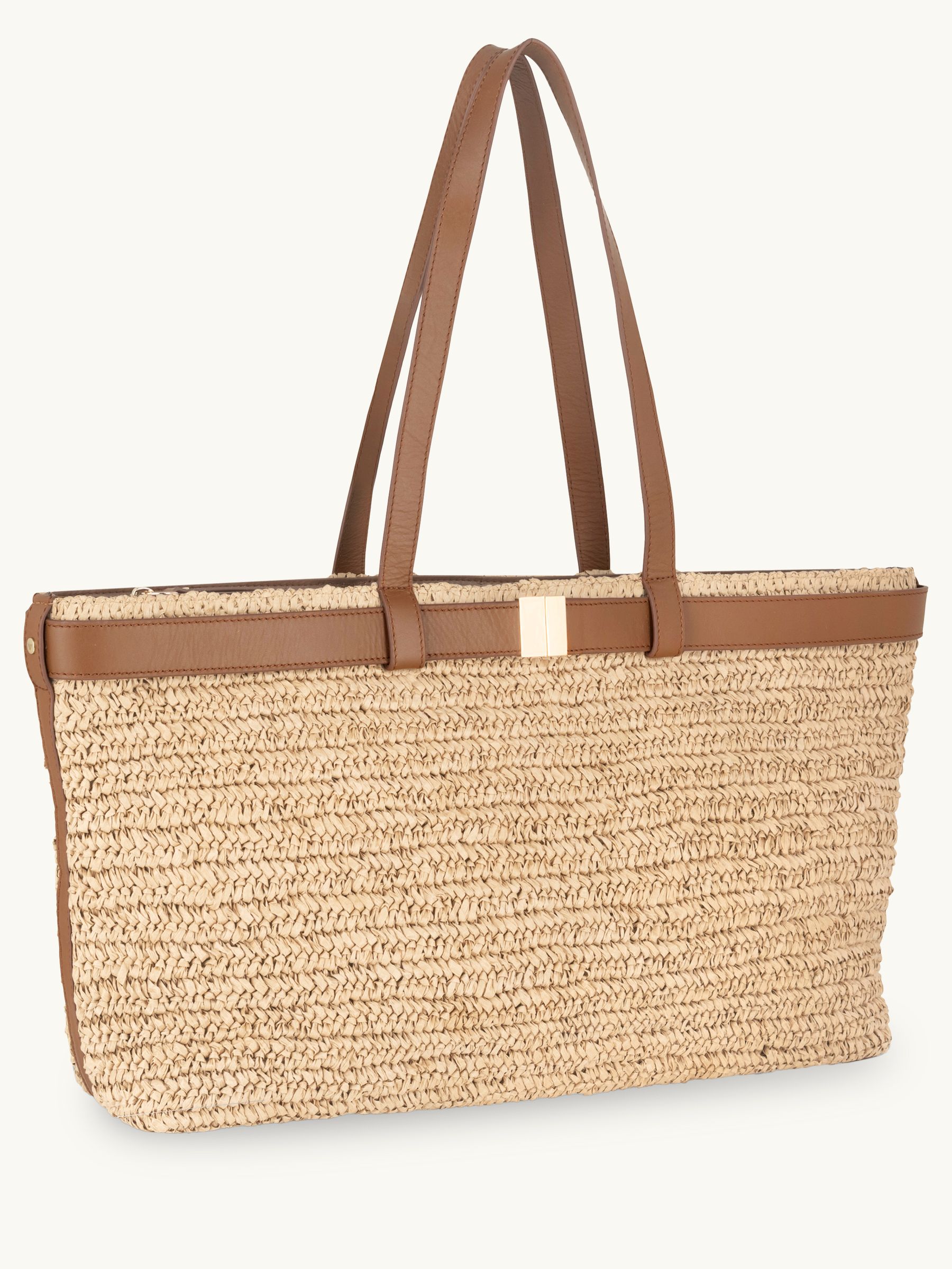 Buy Apatchy Brown The Esme Raffia Tote Bag with Leather Trim from
