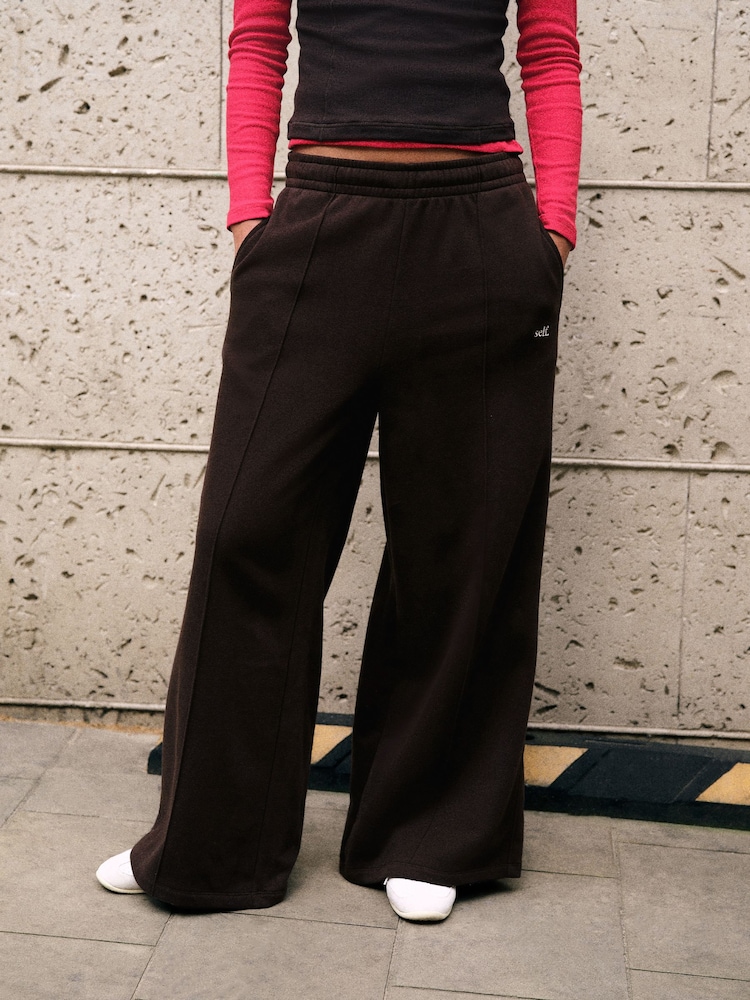 self. Chocolate Brown Wide Leg Joggers - Image 1 of 8