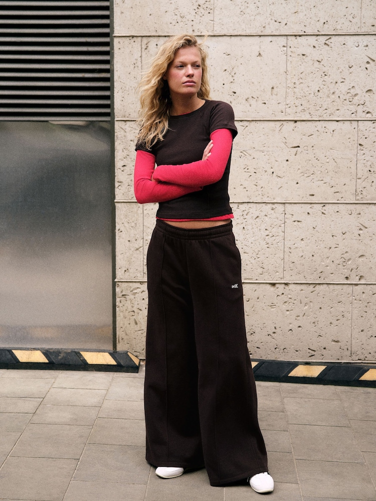 self. Chocolate Brown Wide Leg Joggers - Image 2 of 8