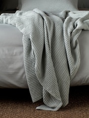 Secret Linen Store Sage Big Waffle 100% Cotton Throw - Image 1 of 3