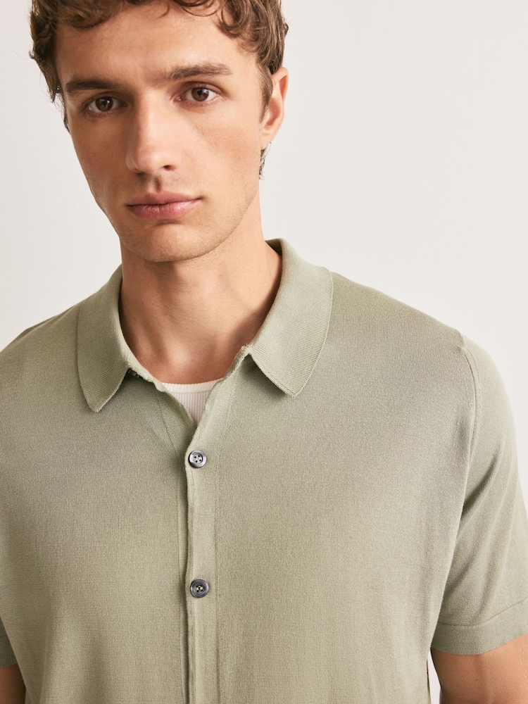 John Smedley Green Folke Button Through Knitted Shirt - Image 2 of 7