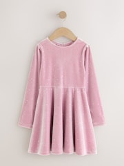 Pink Long Sleeve Velvet Sparkle Dress (3-16yrs) - Image 5 of 8