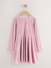 Pink Long Sleeve Velvet Sparkle Dress (3-16yrs) - Image 6 of 8