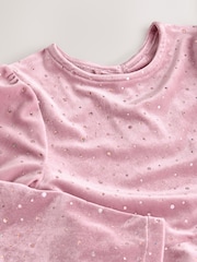 Pink Long Sleeve Velvet Sparkle Dress (3-16yrs) - Image 7 of 8