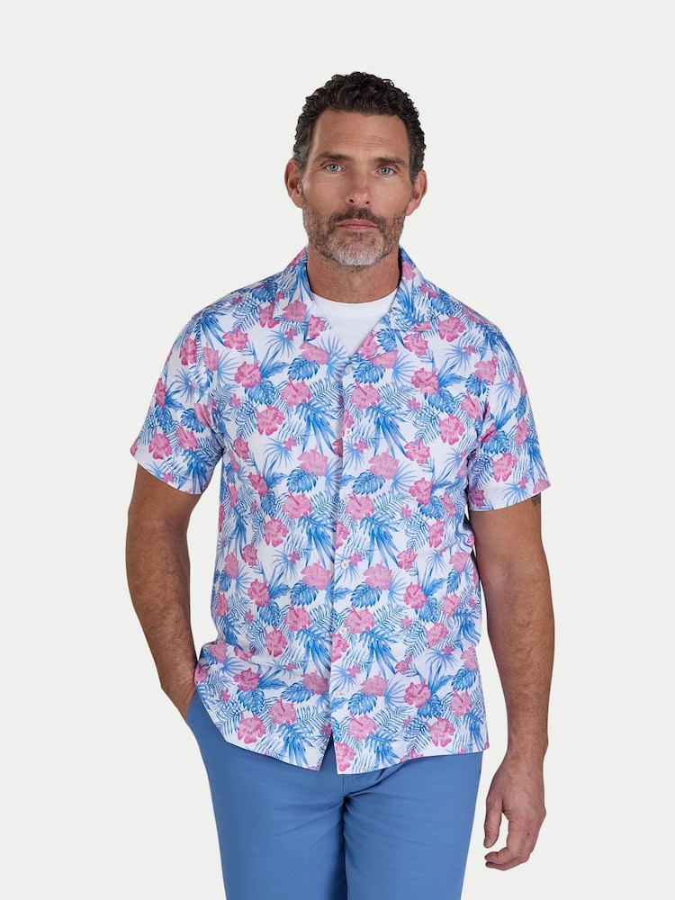 Raging Bull White Short Sleeve Maldives Floral Linen Revere Shirt - Image 1 of 4