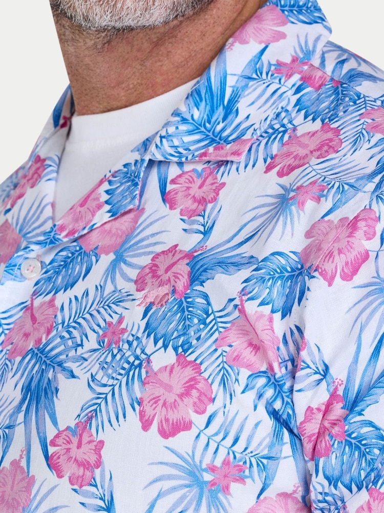 Raging Bull White Short Sleeve Maldives Floral Linen Revere Shirt - Image 4 of 4