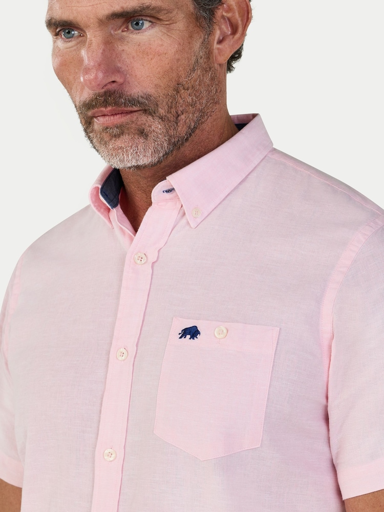 Raging Bull Pink Classic Short Sleeve Linen Shirt - Image 4 of 4
