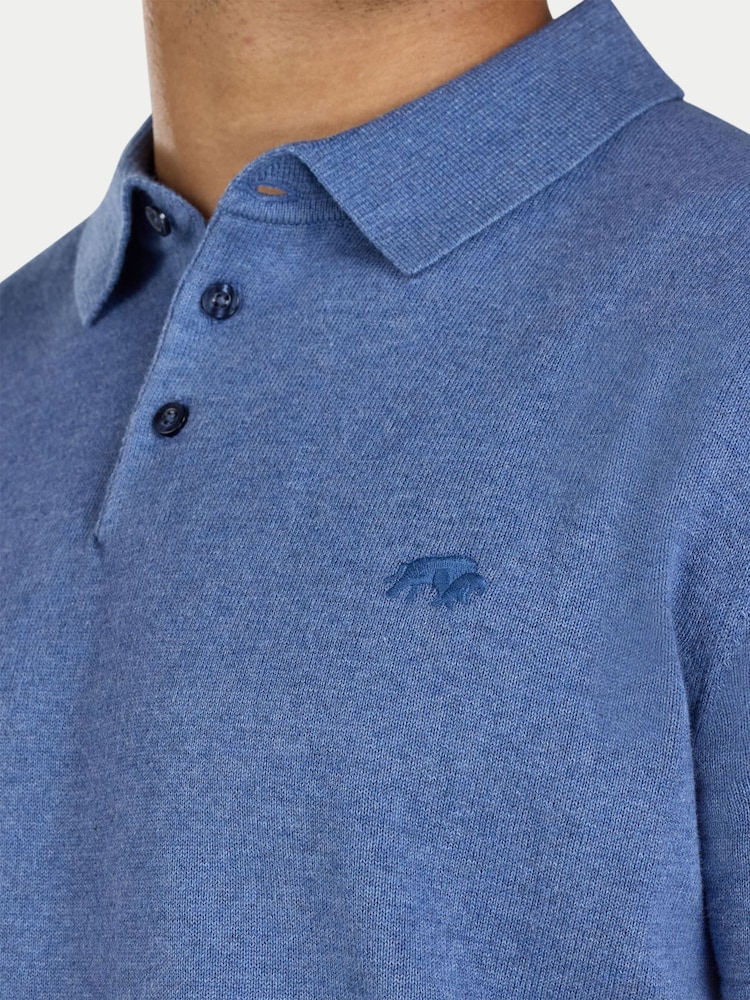 Raging Bull Blue Short Sleeve Knitted Polo Shirt - Imaginea 4 din 4