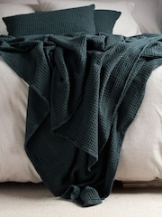 Secret Linen Store Darkest Spruce Big Waffle 100% Cotton Throw - Image 1 of 3