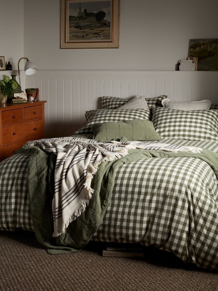 Secret Linen Store Olive Gilbert Gingham Brushed 100% Cotton Pillowcase - Image 2 of 6 Secret Linen Store Olive Gilbert Gingham Brushed 100% Cotton Pillowcase - Image 2 of 6