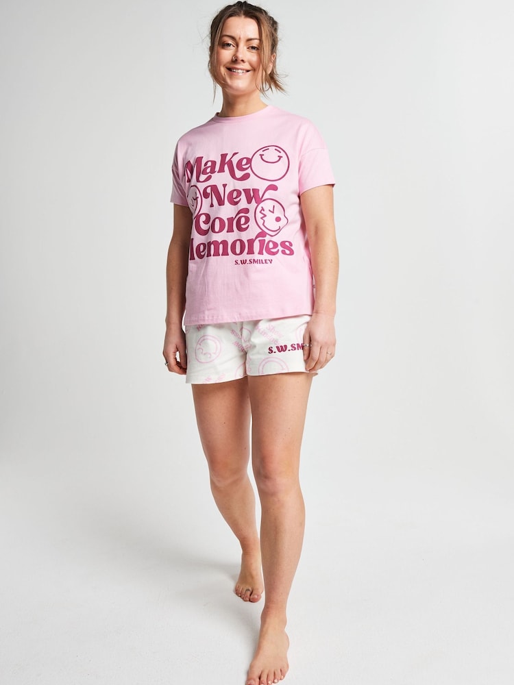 Brand Threads Smiley Short Sleeve Pyjamas Set - صورة 1 من 6 Brand Threads Smiley Short Sleeve Pyjamas Set - صورة 1 من 6
