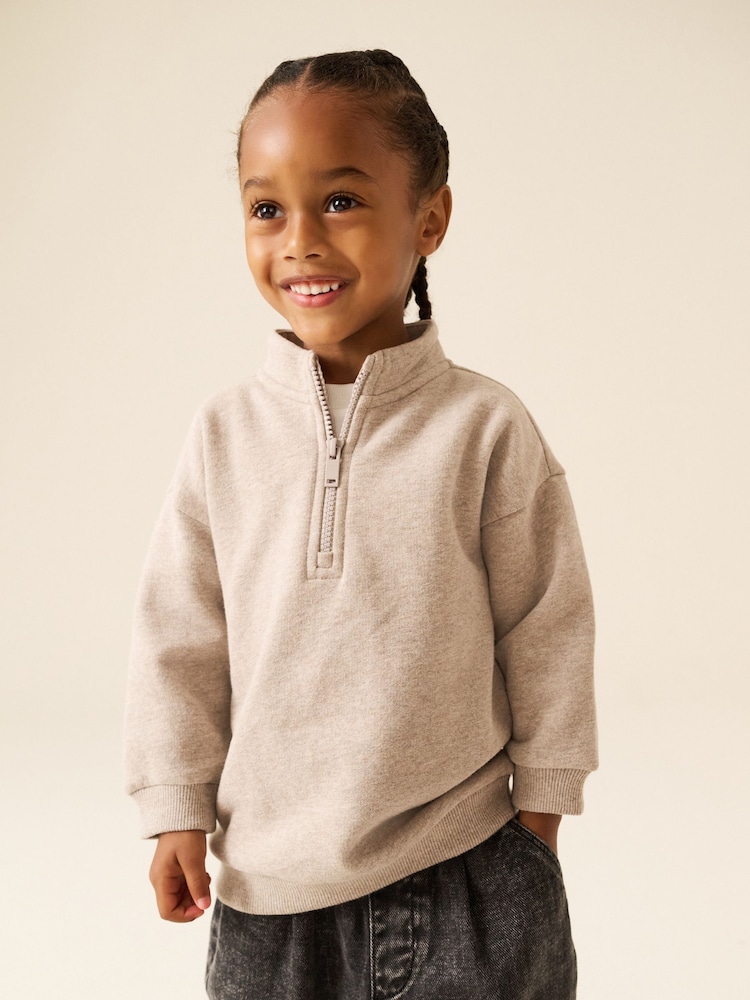Вівсяний мергель - Soft Touch Half Zip Neck Sweat Top (3mths-7yrs) - Image 1 of 4