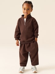 Chocolate Brown Soft Touch Half Zip Neck Sweat Top (3mths-7yrs) - Image 1 of 8