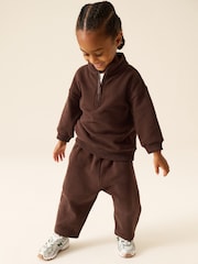 Chocolate Brown Soft Touch Half Zip Neck Sweat Top (3mths-7yrs) - Image 2 of 8