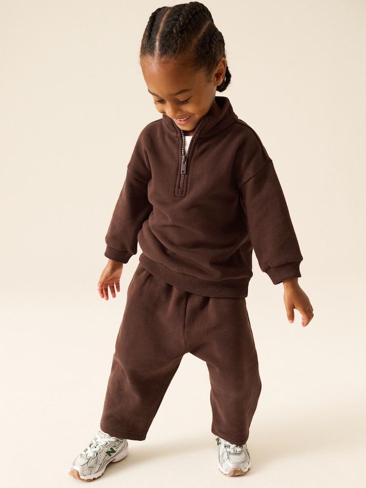 Chocolate Brown Soft Touch Half Zip Neck Sweat Top (3mths-7yrs) - Image 2 of 8