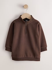 Chocolate Brown Soft Touch Half Zip Neck Sweat Top (3mths-7yrs) - Image 5 of 8