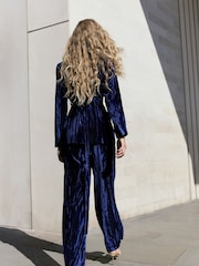 Cobalt Blue N.Premium Crinkle Velvet Wide Trousers - Image 3 of 4