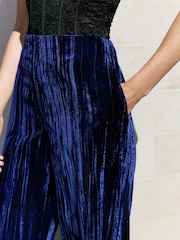 Cobalt Blue N.Premium Crinkle Velvet Wide Trousers - Image 4 of 4