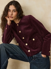 Burgundy Red Corduroy Collarless Jacket - Image 1 of 9