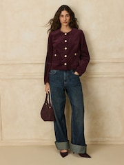Burgundy Red Corduroy Collarless Jacket - Image 2 of 9