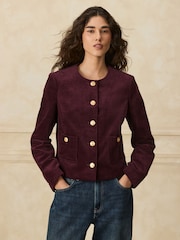 Burgundy Red Corduroy Collarless Jacket - Image 3 of 9