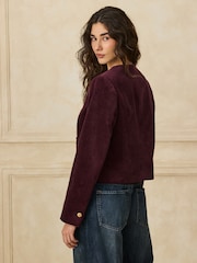 Burgundy Red Corduroy Collarless Jacket - Image 4 of 9