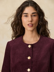 Burgundy Red Corduroy Collarless Jacket - Image 5 of 9